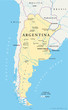 Argentina political map with capital Buenos Aires, national borders, most important cities, rivers and lakes. Illustration with English labeling and scaling. Vector.