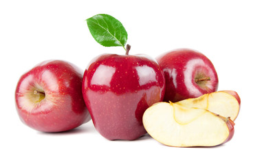 Wall Mural - Three red apples on a white background