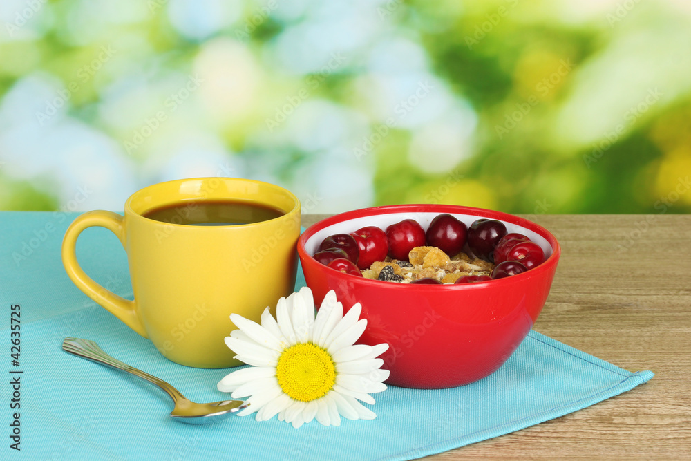 Tasty cereal with cherries for breakfast