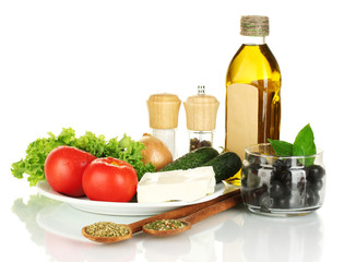 Wall Mural - Ingredients for a Greek salad isolated on white background