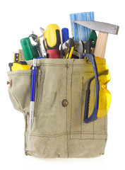 Wall Mural - tools in belt bag isolated on white