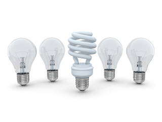 Poster - Three types of lamp bulbs on white background