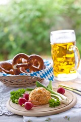 Wall Mural - Obatzda mit Brezel und Bier