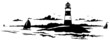Grafik Leuchtturm mit Meer und Segelbooten