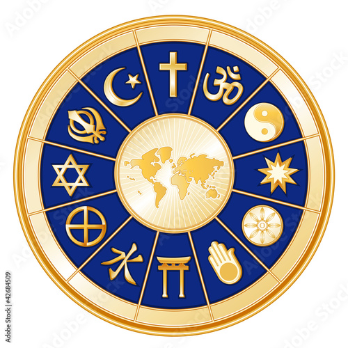 Fotografie, Tablou World of Faith around earth map, 12 global religions