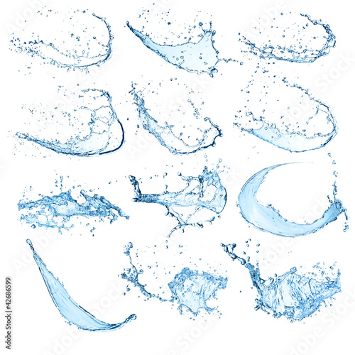 Cuadros en Lienzo High resolution water splashes collection on white background