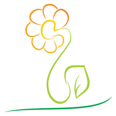Sticker - Conceptual symbol of flower with leaf on white