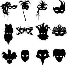Collection Of Carnival Venetian Masks Background Silhouette