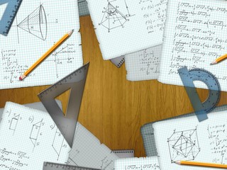 school math calculations on a wooden desk illustration