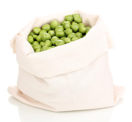 Wall Mural - Green peas in bag isolated on white