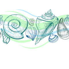 Poster - Sea shells vector seamless pattern