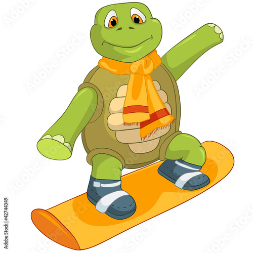 zabawny-zolw-jazda-na-snowboardzie