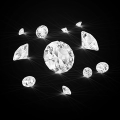 Wall Mural - Diamonds on black background with glowing rays