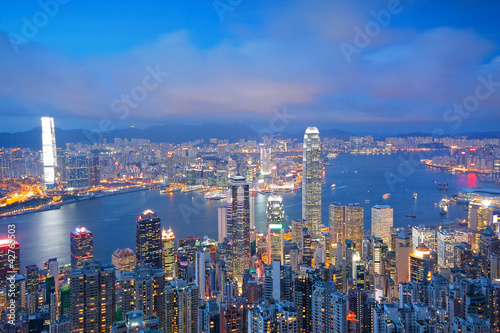 Photo Hong Kong skyline from Victoria Peak at sunrise