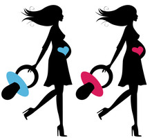 Set Of Two Pregnant Silhouettes With Big Pacifiers