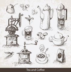 Wall Mural - set of utensils for drinking tea and coffee