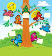 Funny birds on a tree