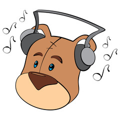 Wall Mural - Illustration of sweet bear listening music by headphones