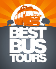 Best Bus Tours Design Template With Retro Bus.