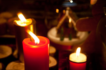 Church candles in red and yellow  for christmas