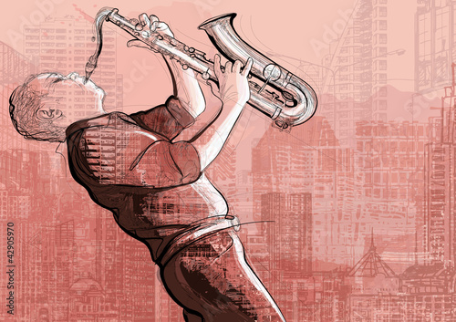Naklejka na meble saxophone player in a street