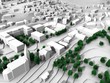 render of a city model in green and white