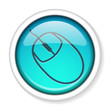 Computer mouse icon round glossy shiny button. EPS10.