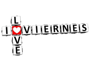 Aufkleber - 3D I Love Friday in Spanish Language Crossword
