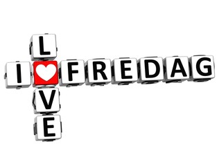 Aufkleber - 3D I Love Friday in Norwegian Language Crossword