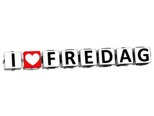 Aufkleber - 3D I Love Friday In Norwegian Language Button Click Block Text