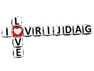 Aufkleber - 3D I Love Friday in Dutch Language Crossword