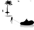 Man skiing on water near the palm trees silhouette