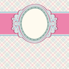 Round Label On Color Checked Background,  Vector