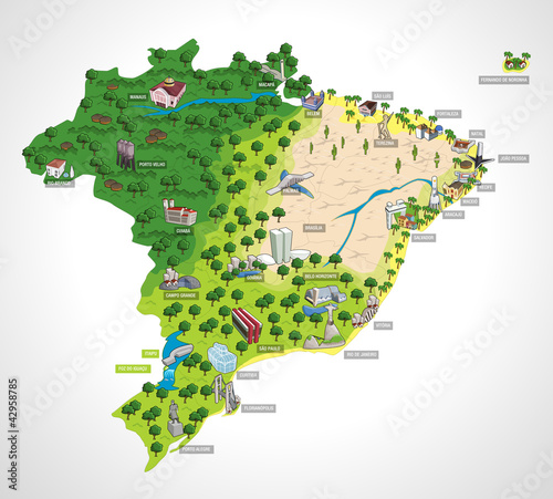Fotografía Map of Brazil with all capitals. Cities of Brazil.