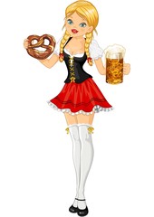 Wall Mural - Girl with beer and pretzels