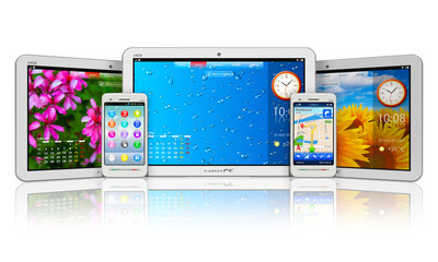 Wall Mural - Set of tablet computers and smartphones