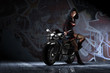 canvas print picture - Maedchen mit Motorrad 1