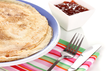 Canvas Print - Stack of tasty pancakes isolated on white