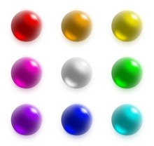 A Set Of 9 Shiny Balls In Rainbow Colors - Red, Orange, Yellow, Green, Blue, Indigo, Purple, Pink And White/grey. For Websites Or Other Uses.