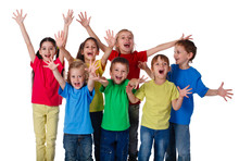 Group Of Children With Hands Up Sign