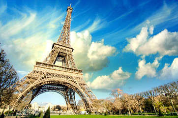 Fototapete - Eiffel Tower glory on a cold and sunny Winter day in Paris.