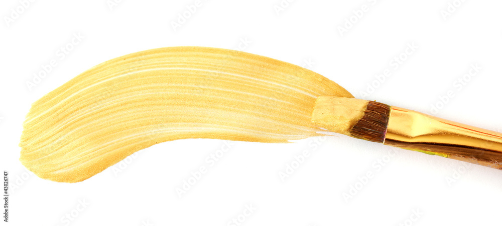 Abstract gouache paint and brush, isolated on white