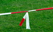 © in-foto-backgrounds - Band aus Plastik mit Schleife auf grünen Hintergrund