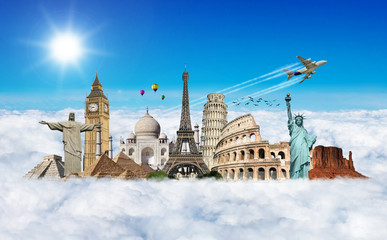 Wall Mural - Travel the world monuments clouds concept