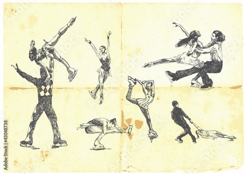 Dekoracja na wymiar  recznie-rysowane-kolekcja-sportow-zimowych-lyzwiarstwo-figurowe