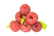 Raspberry fruit close up isolated on white background.