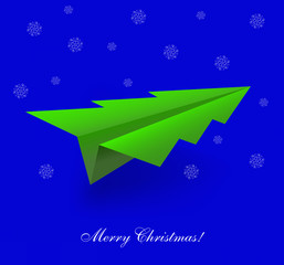 Canvas Print - Vector concept of the Christmas tree and origami airplane