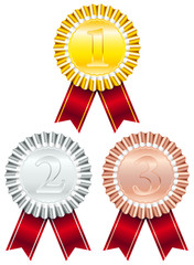 Poster - 1-Gold/2-Silver/3-Bronze Award Badges Red Ribbon Small Stripe