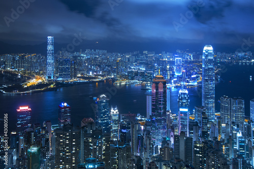 View of Victoria harbor from the peak at Hong Kong Wallpaper Mural