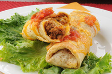 Closeup Of Beef And Bean Chimichangas